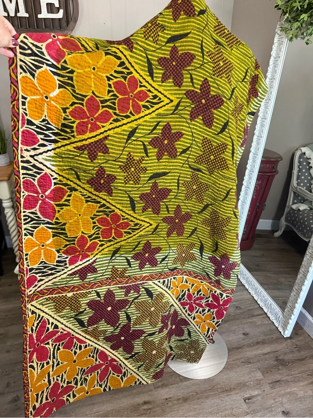 ConneXions Fair Trade Kantha Quilt Throw Recycled Sari Handmade India Boho 36x80